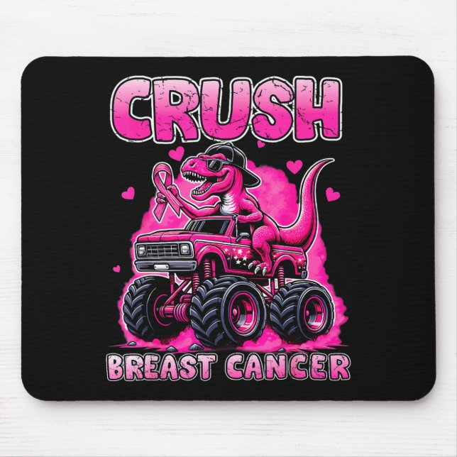 Crush Breast Cancer Awareness T Rex Monster Truck  Mouse Pad (Front)