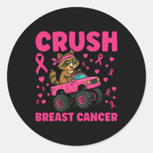 Crush Breast Cancer Awareness Truck Racoon Design Classic Round Sticker