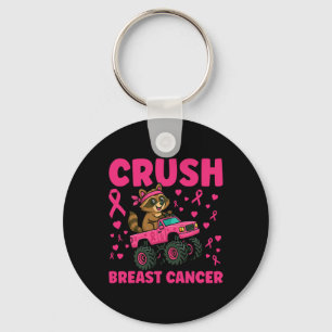Crush Breast Cancer Awareness Truck Racoon Design Key Ring