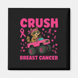 Crush Breast Cancer Awareness Truck Racoon Design Magnet