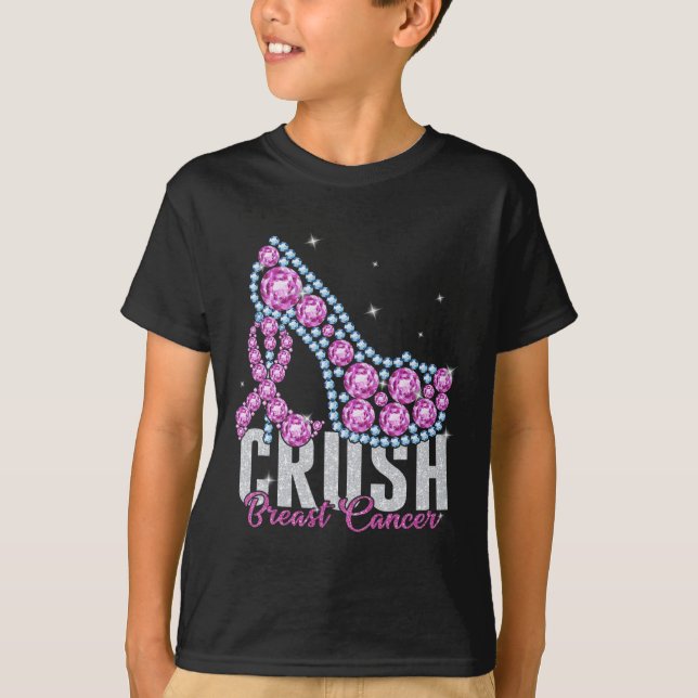 Crush Breast Cancer Bling Ribbon  T-Shirt (Front)