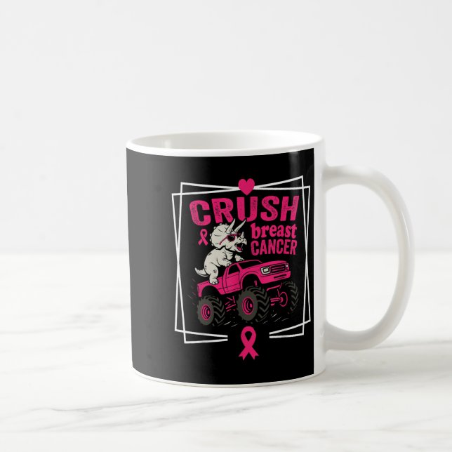 Crush Breast Cancer Dinosaur Driving A Pink Monste Coffee Mug (Right)