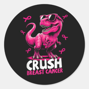 Crush Breast Cancer Dinosaur Holding Pink Ribbon K Classic Round Sticker