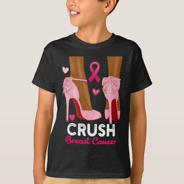 Crush Breast Cancer In October We Wear Pink Black  T-Shirt (Front)