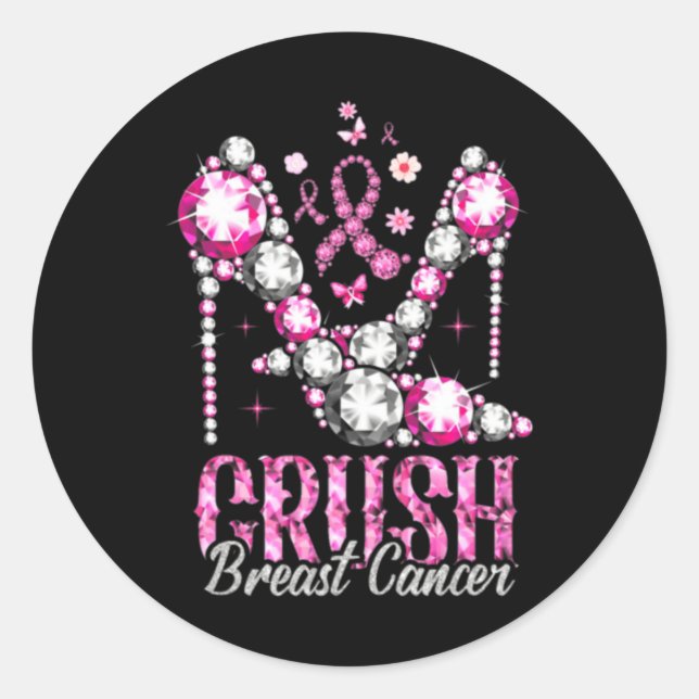 Crush Breast Cancer Pink Bling High Heels Ribbon  Classic Round Sticker (Front)