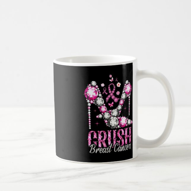 Crush Breast Cancer Pink Bling High Heels Ribbon  Coffee Mug (Right)