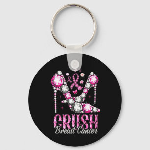 Crush Breast Cancer Pink Bling High Heels Ribbon Key Ring