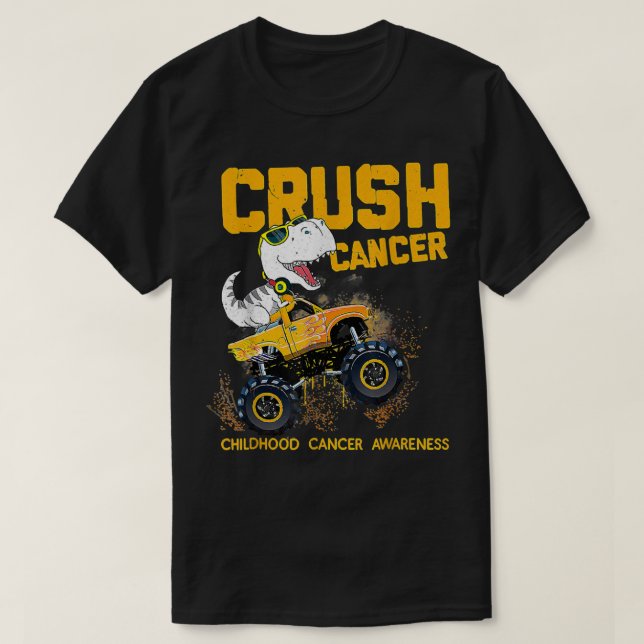 Crush Cancer Childhood Cancer Awareness Dinosaur T T-Shirt (Design Front)