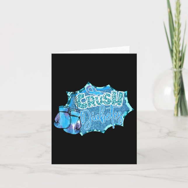 Crush Diabetes Blue Boxing Gloves Diabetes Awarene Card (Front)
