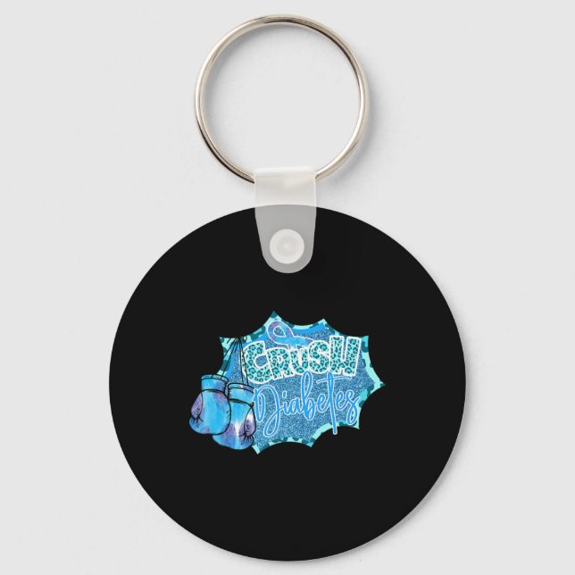 Crush Diabetes Blue Boxing Gloves Diabetes Awarene Key Ring (Front)