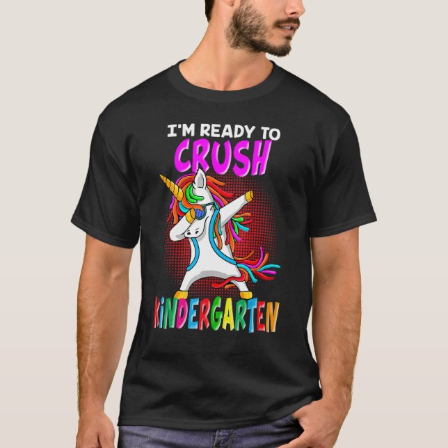 Crush Kindergarten Dabbing Unicorn Back To School  T-Shirt (Front)