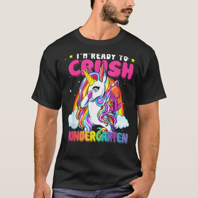 Crush Kindergarten Dabbing Unicorn Back To School  T-Shirt (Front)