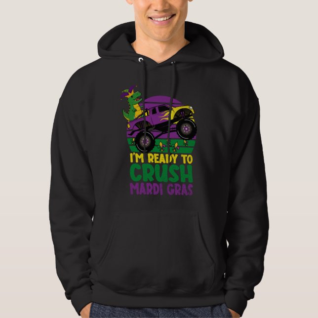 Crush Mardi Gras Dino Monster Truck  Toddler Boys  Hoodie (Front)