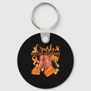 Crush Multiple Sclerosis Bling Orange Ribbon Aware Key Ring