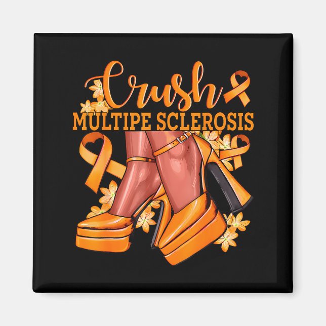 Crush Multiple Sclerosis Bling Orange Ribbon Aware Magnet (Front)