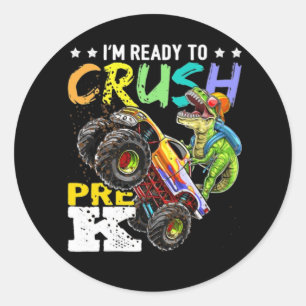 Crush Pre K Dinosaur Monster Truck Back To School Classic Round Sticker