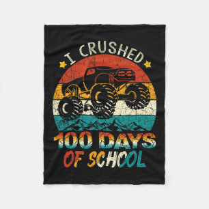 Crushed 100 Days Of School Monster Truck Kids Boys Fleece Blanket