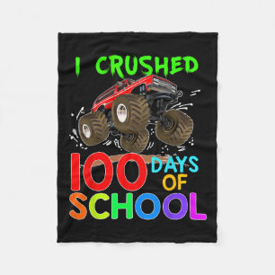 Crushed 100 Days Of School Monster Truck Kids Boys Fleece Blanket