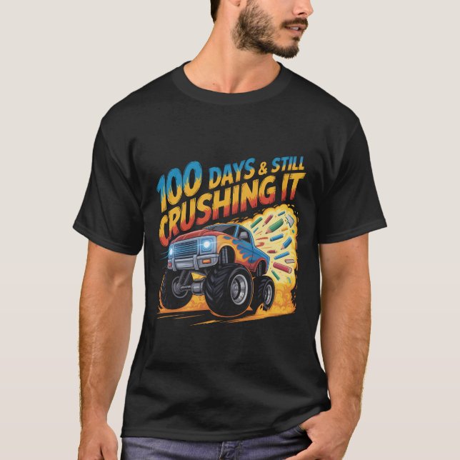  Crushed 100 Days of School Monster Truck Shirt Bo (Front)