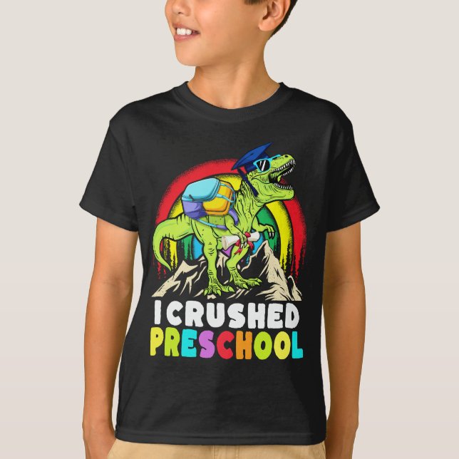 Crushed Preschool Dinosaur T Rex Graduation cap T-Shirt (Front)