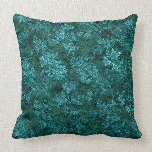 Crushed Velvet Floral Texture Teal Throw Pillow