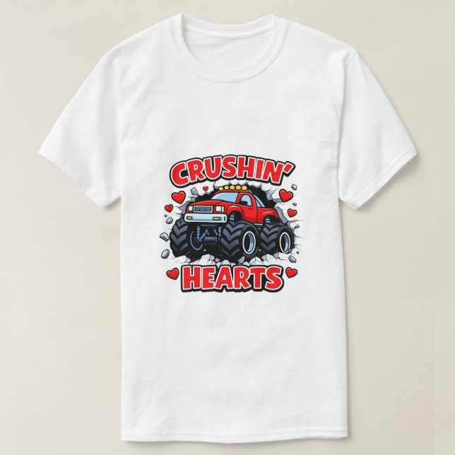 Crushin’ Hearts Cute Truck Design T-Shirt (Design Front)