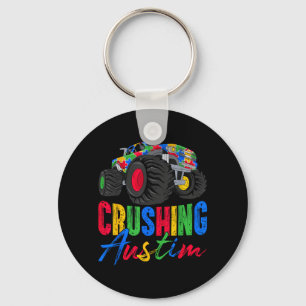 Crushing Autism Awareness Monster Truck Puzzle Key Ring