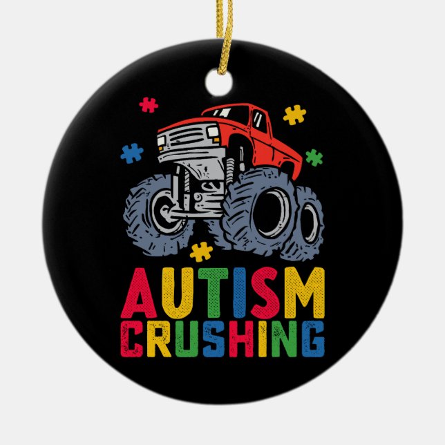 Crushing Autism Monster Truck Awareness Boy Girl Ceramic Ornament (Front)