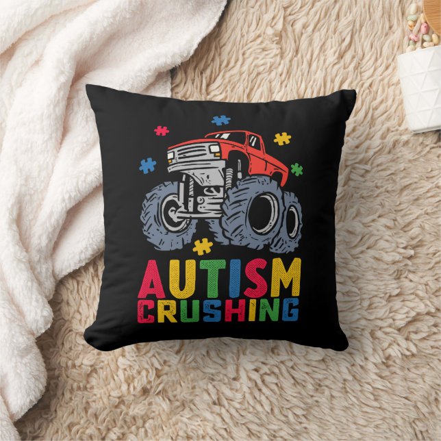 Crushing Autism Monster Truck Awareness Boy Girl Cushion (Blanket)