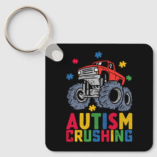 Crushing Autism Monster Truck Awareness Boy Girl Key Ring (Front)