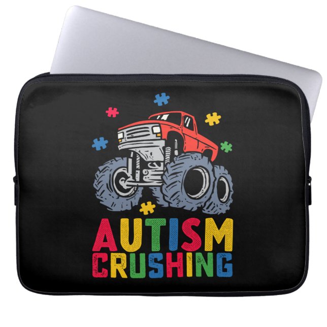 Crushing Autism Monster Truck Awareness Boy Girl Laptop Sleeve (Front)