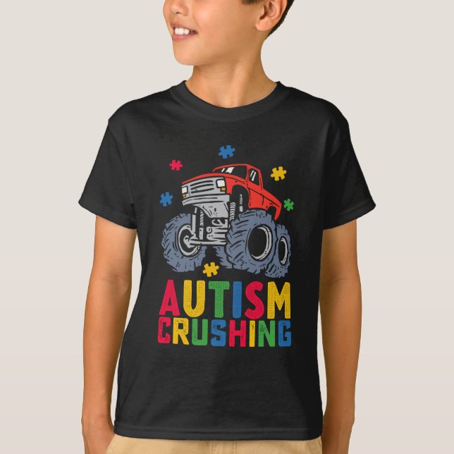 Crushing Autism Monster Truck Awareness Boy Girl T-Shirt (Front)