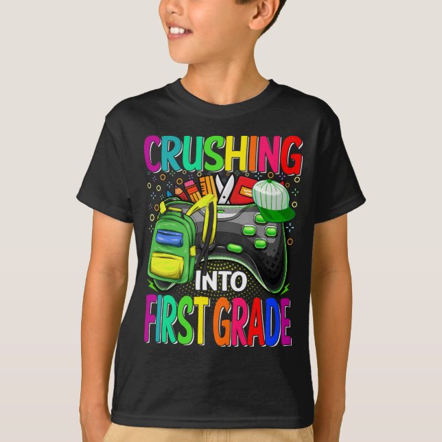 Crushing Into First Grade Video Game T-Shirt (Front)