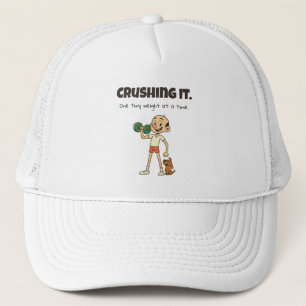 Crushing It – Funny Cartoon Gym Trucker Hat