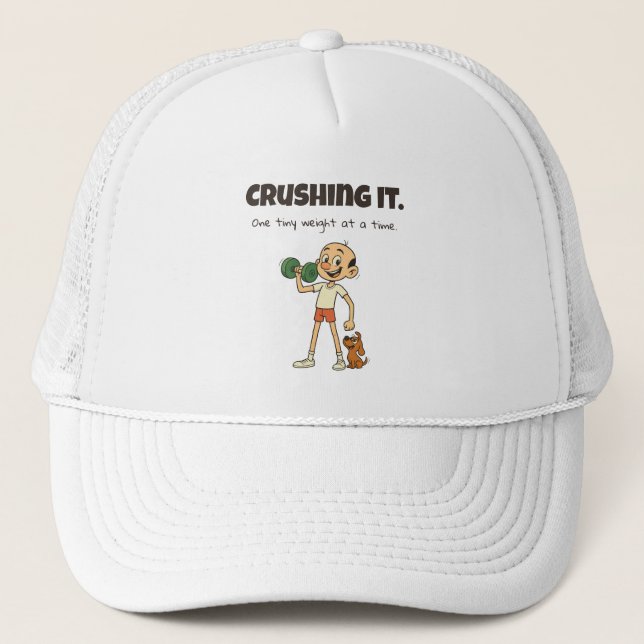 Crushing It – Funny Cartoon Gym Trucker Hat (Front)