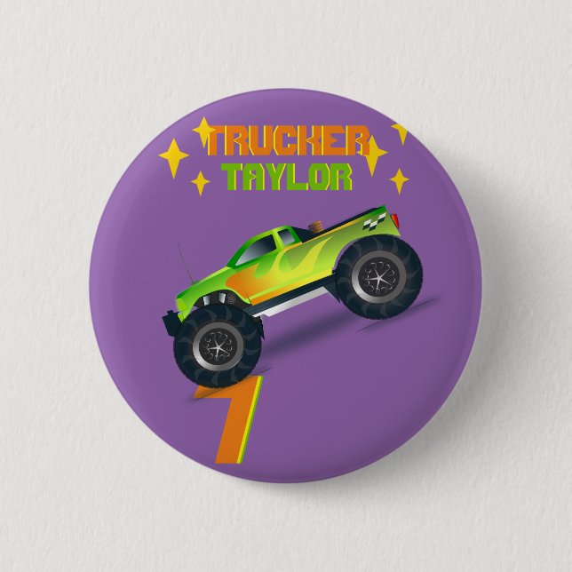 Crushing It MONSTER TRUCK Kids Birthday AGE NAME 6 Cm Round Badge (Front)