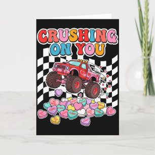 Crushing On You Monster Truck Valentine Retro Hear Card