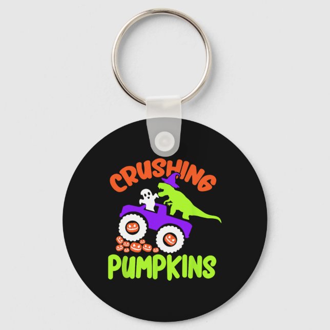Crushing Pumpkins Lazy Halloween Costume Cute Dino Key Ring (Front)
