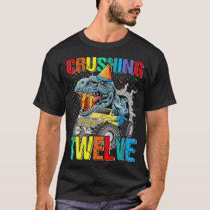 Crushing Twelve Birthday Monster Truck Dinosaur  T-Shirt