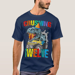Crushing Twelve Birthday Monster Truck Dinosaur T-Shirt