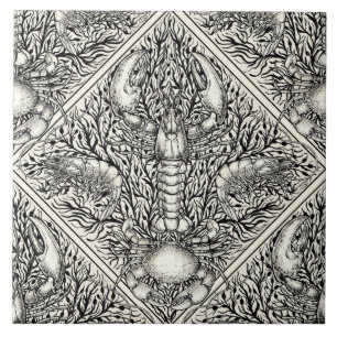Crustacean in black and natural white ceramic tile