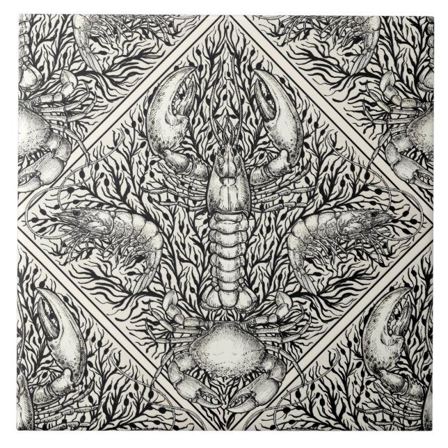 Crustacean in black and natural white ceramic tile (Front)