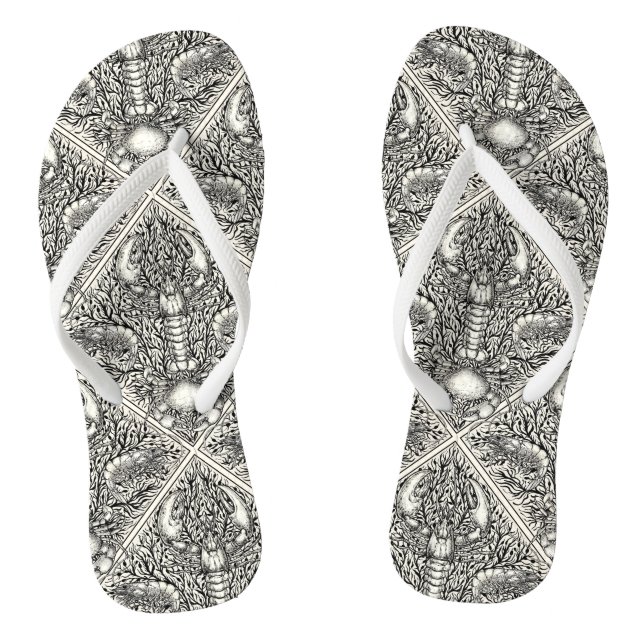 Crustacean in black and natural white thongs (Footbed)