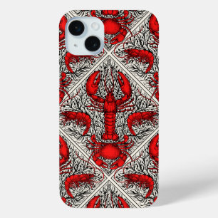 Crustacean in red, black and ivory iPhone 15 mini case