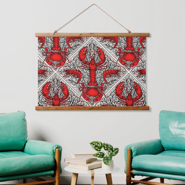 Crustacean in red, black and ivory hanging tapestry (Living Room)