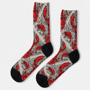 Crustacean in red, black and ivory socks