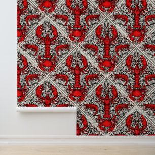 Crustacean in red, black and ivory wallpaper