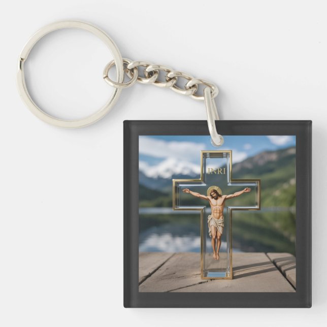 Cruz transparente INRI Key Ring (Front)