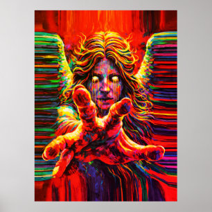 Crying Angel Neon Multicolor Impasto Oil Painting Poster