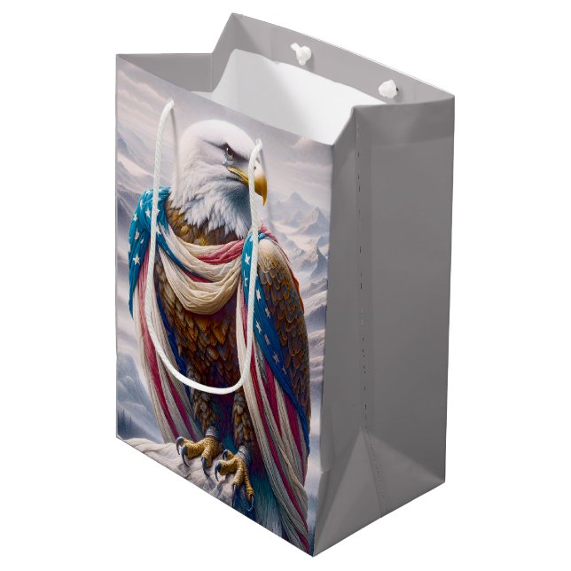 Crying Bald Eagle and American Flag Medium Gift Bag (Front Angled)